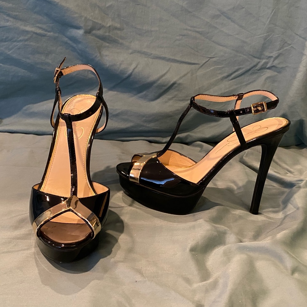 Sexy Jessica Simpson Black T-strap Heels 8.5